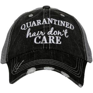 Quarantined Hair Don’t Care Distressed Trucker Hat